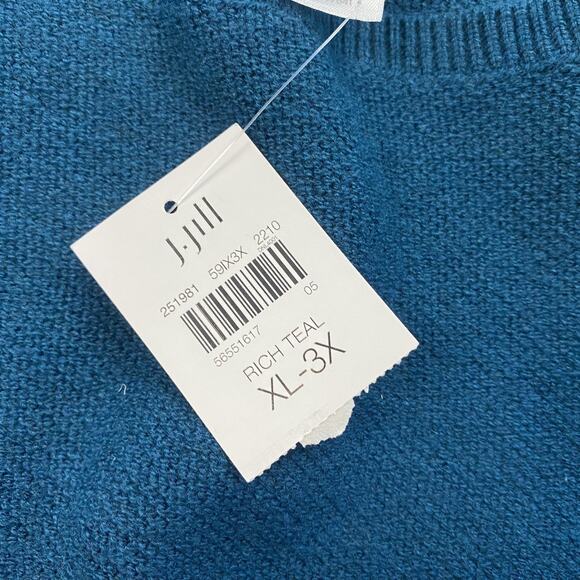 J Jill Sweater Poncho Womens XL 1X 2X 3X Teal Blue Fringe Jewel Tone Cozy NEW - Picture 8 of 11
